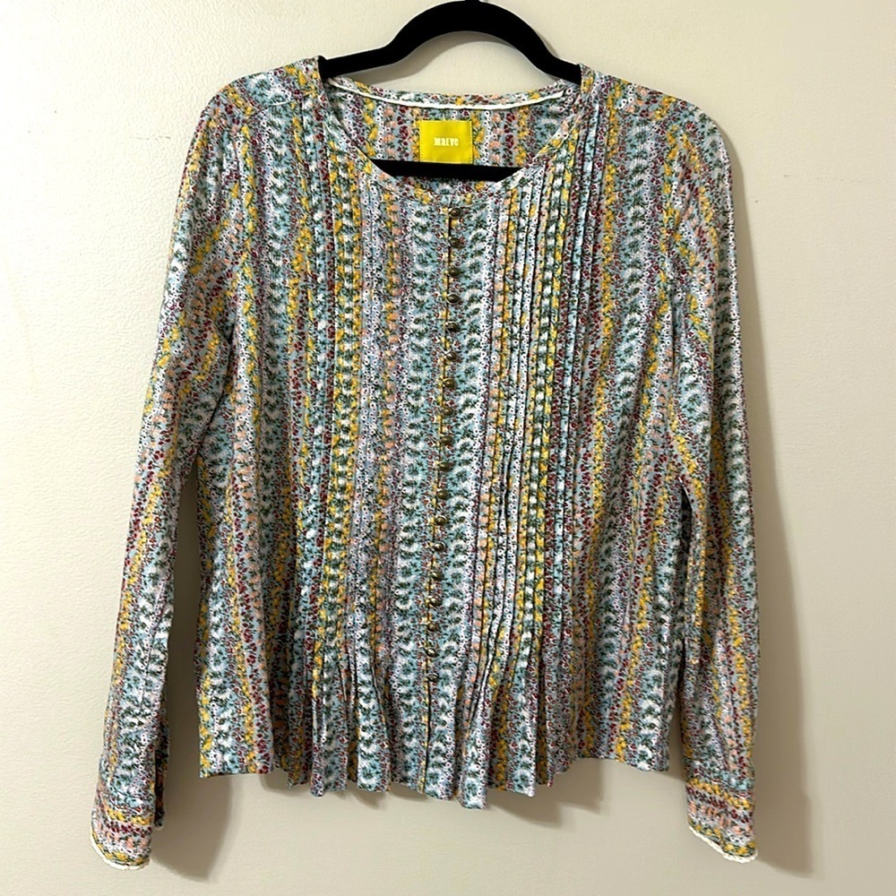 Anthropologie Maeve Gelise Pintuck Button Down Top Floral Sz Small Cottagecore